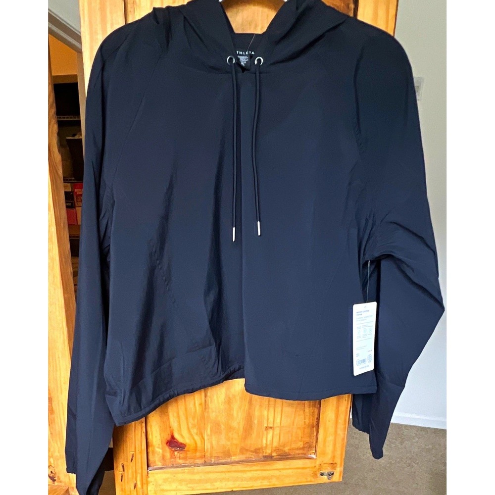 Athleta Midday Crop Pullover Hoodie Womens Black XL Long Sleeve